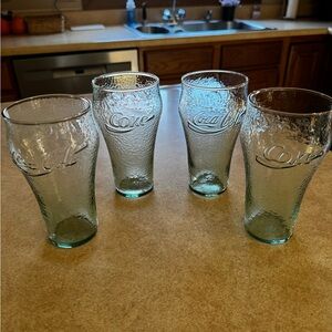 Coca Cola Embossed set of four Green Glass Set vintage